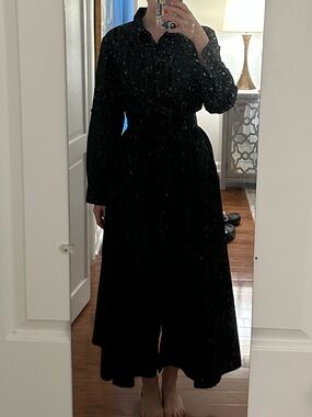 Finley Black Wood Pattern Long-Sleeve Midi Shirt Dress